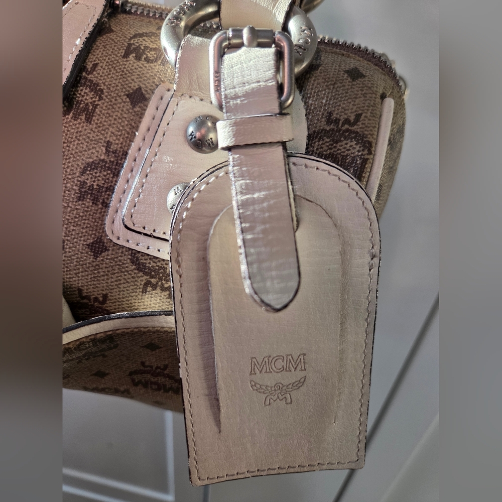 MCM Brown Monogram Satchel with Cream Trim - Picture 3 of 15